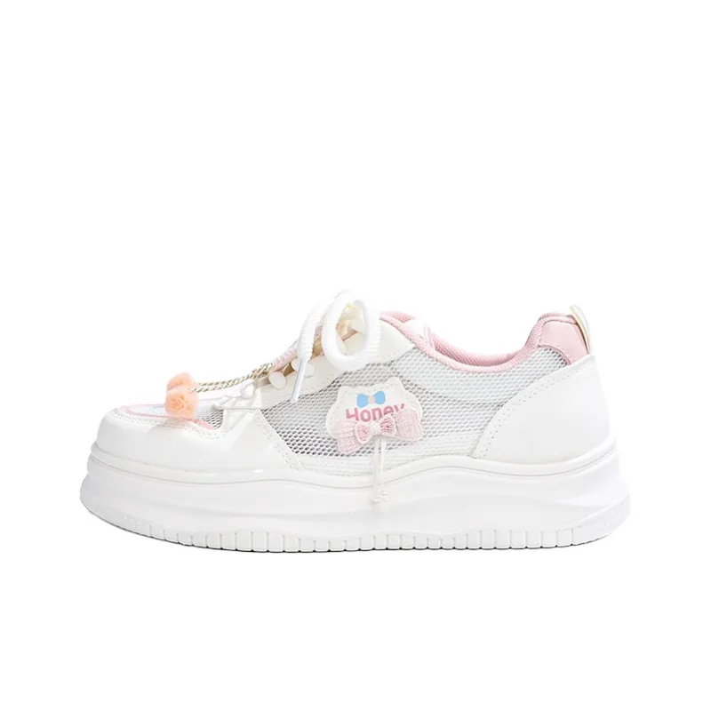 RENBEN Lightweight Breathable Height Increasing Low Top Skateboard Shoes Women's Pink White-0