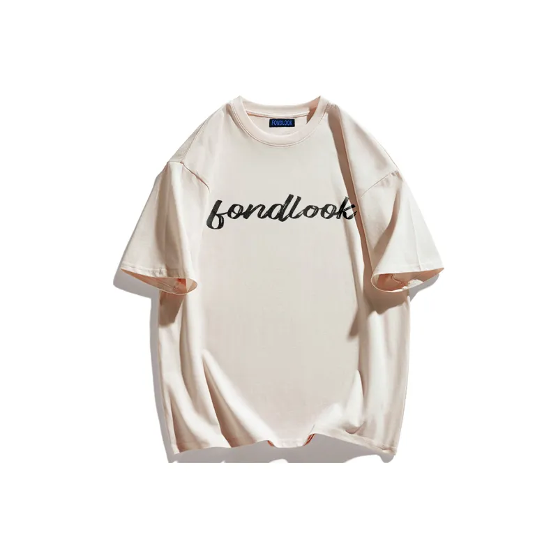 FONDLOOK T Shirts Unisex Light Beige Apricot-1