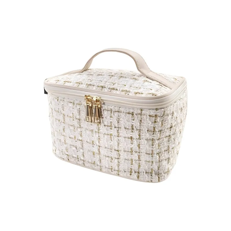 ZHENZI Chanel Inspired Large Capacity Plaid Portable Bag Makeup Bags-5
