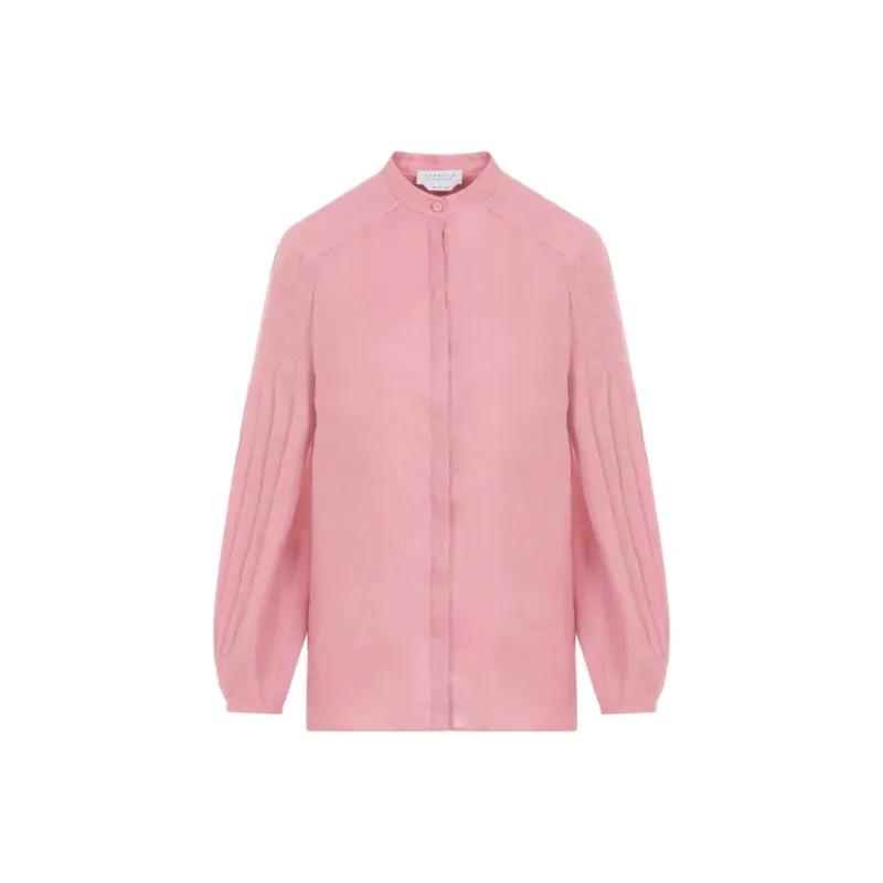 GABRIELA HEARST Laetitia Linen Pleated Blouse-0