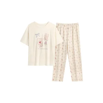 HUADAOJI Pajama Set Women's 2 Pack Beige Yellow