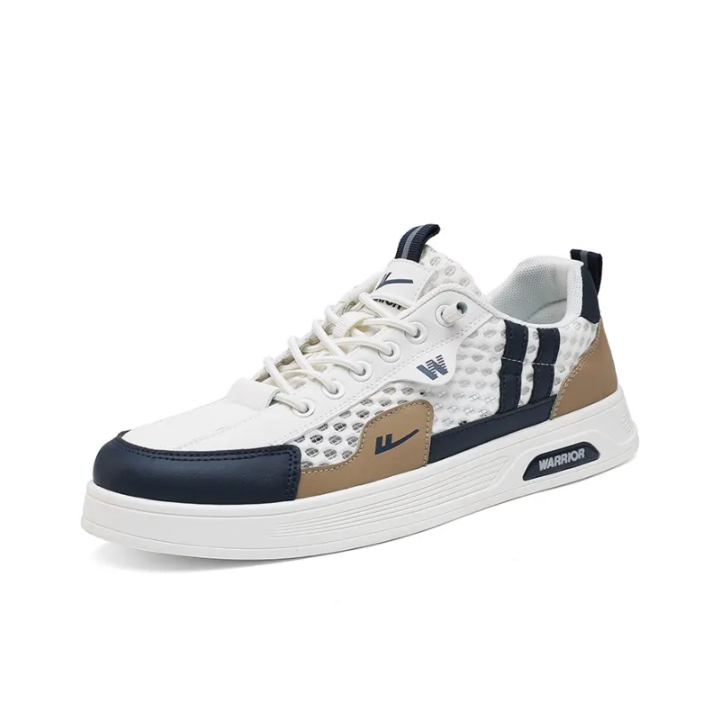 Warrior Abrasion Resistant, Lightweight, And Breathable Low Top Skateboard Shoes Men's Beige Khaki Blue-1