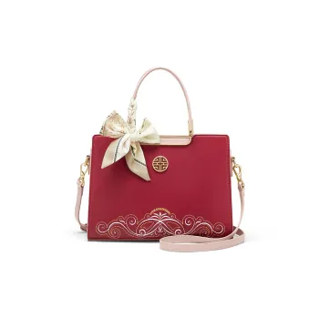 CNOLES Microfiber Leather Red Bag Handbags Crossbody Bags Women's Burgundy Ginkgo Leaf/Beige White Green Leaf