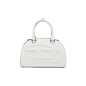 DIESEL Cow Leather Bowling Bag, Shoulder Bag, Crossbody Bag, Handbag Women's White