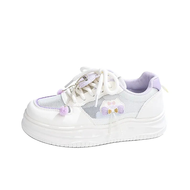 RENBEN Lightweight And Breathable Low Top Skateboard Shoes Women's White Purple-1