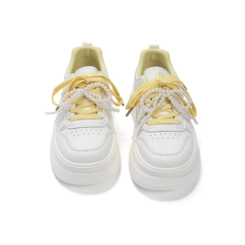 EXULL Q Low Top Skateboard Shoes Women's Beige Yellow-3
