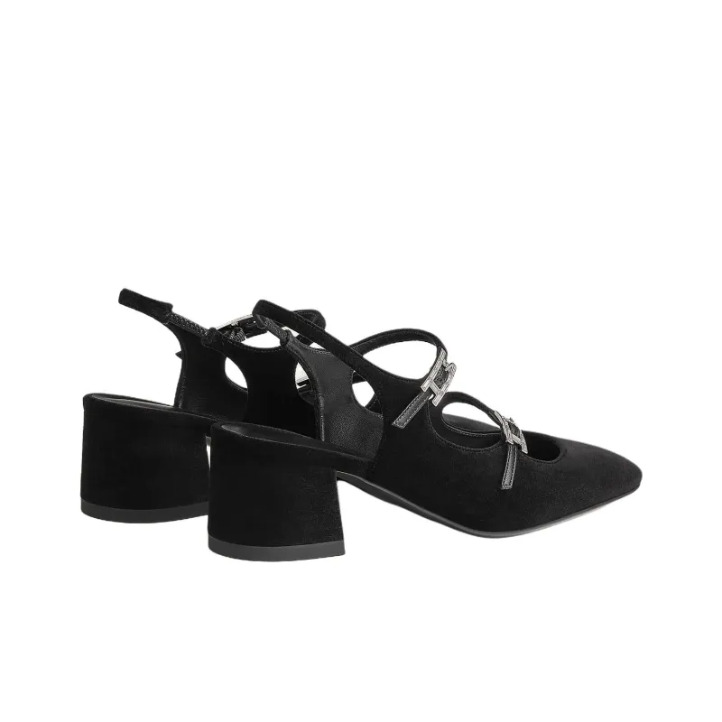 HERMES Jackie Chunky Heel High Heels 5cm Women's Black-2