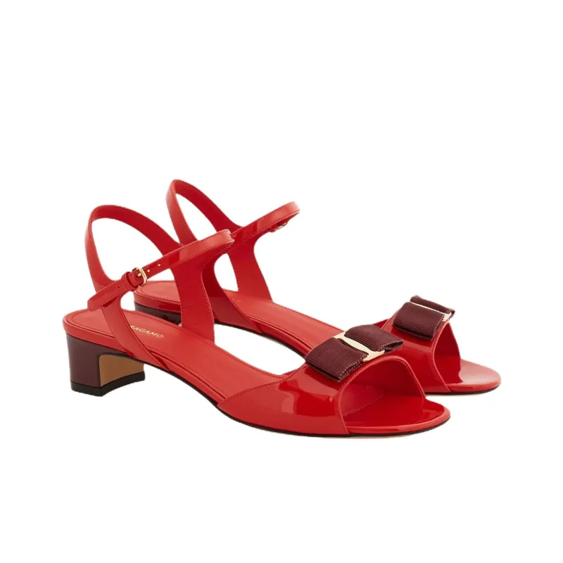 FERRAGAMO Vara One Strap Sandals 3cm Women's Red-2