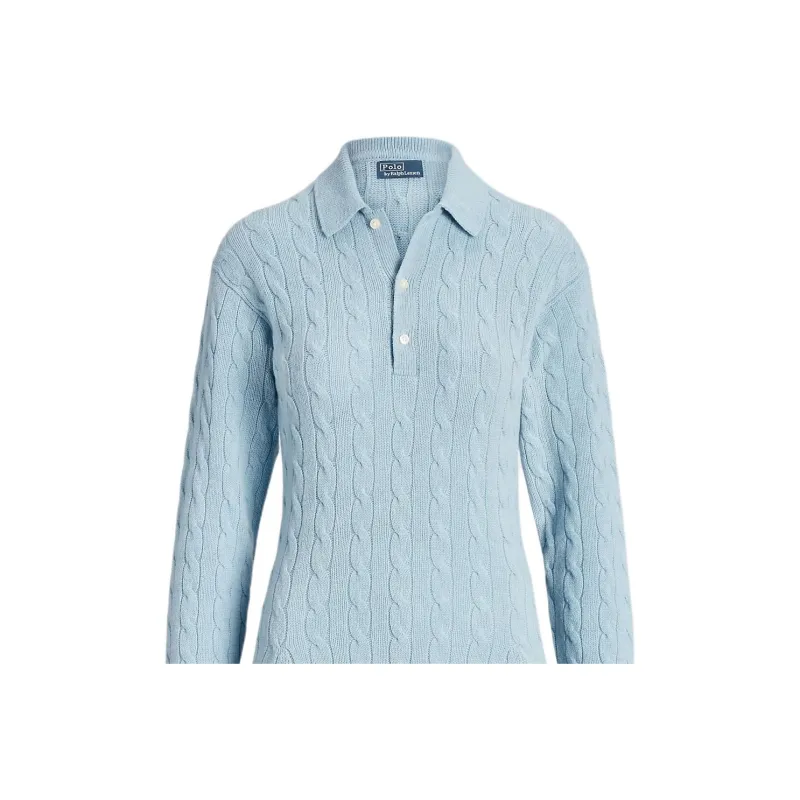 Polo Ralph Lauren Cable-Knit Wool-Cashmere Sweater Dress Long-Sleeved Dresses Women's Light Blue-4