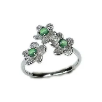 PUPAN Ice Glutinous Green Stone Open Ended Jadeite Classic Flower Ring Women's