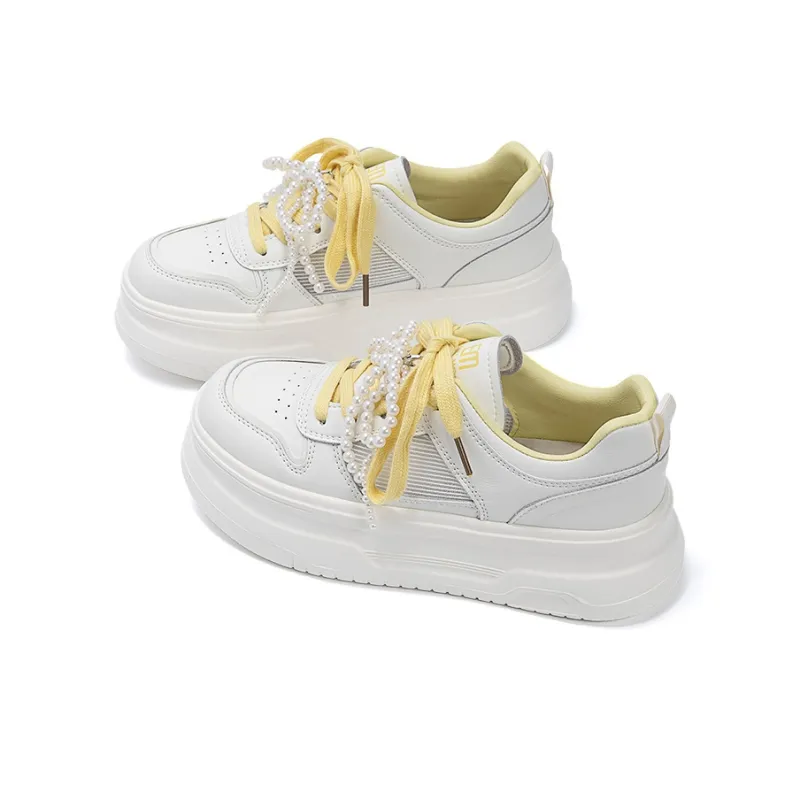EXULL Q Low Top Skateboard Shoes Women's Beige Yellow-1