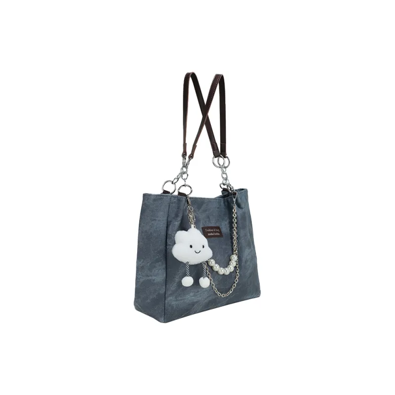 SHORT HAIR GIRL PU Shoulder Bag Tote Women's Blue/Yellow/Black-2