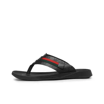 AIPSEN Rubber Sole Abrasion Resistant Slip Resistant Flip Flops Men's Black