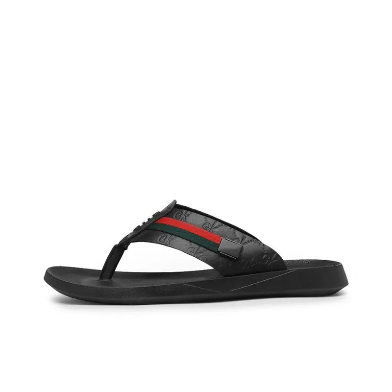 AIPSEN Rubber Sole Abrasion Resistant Slip Resistant Flip Flops Men's Black-0