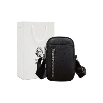 Old Man's Head Top Grain Cow Leather Shoulder Bag Men's Black