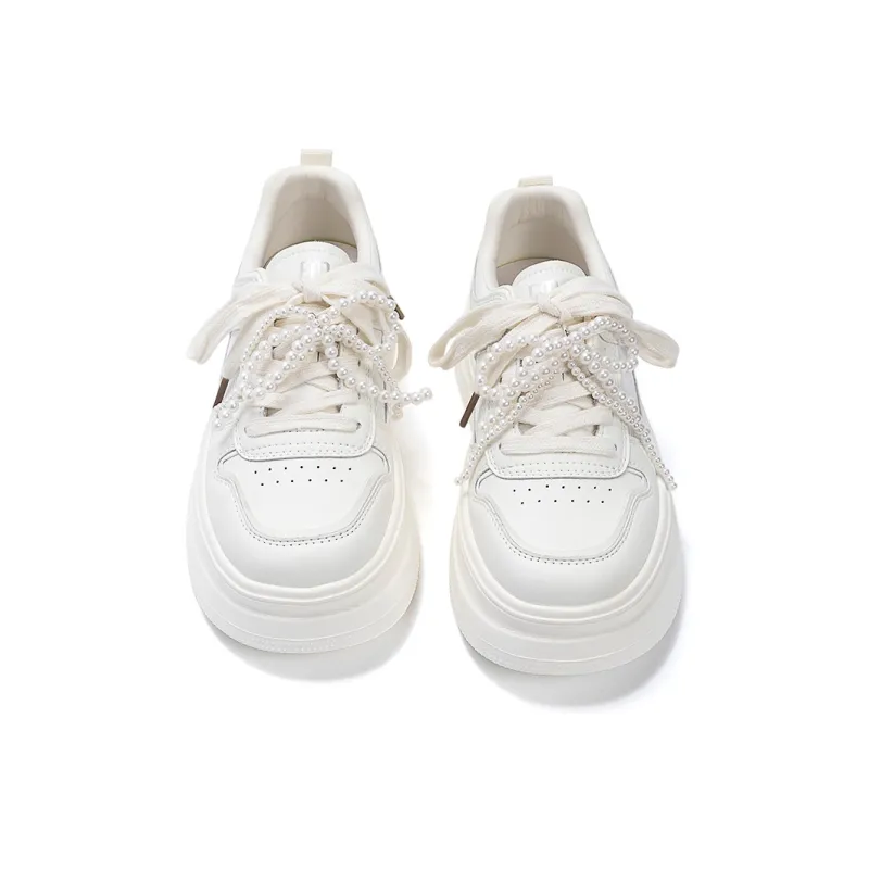 EXULL Q Lightweight Breathable Height Increasing Low Top Skateboard Shoes Women's Beige-3