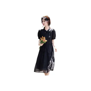 Still Quiet Summer New Chinese Style Modified Elegance Little Black Dress Regular Women's