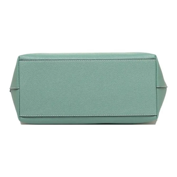 COACH City Zip Tote Solid Color Leather Tote Bag, Shopping Bag, Handbag, Shoulder Bag Mini Women's Silver & Aquamarine-4