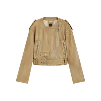 HUGO BOSS Leather Jacket Women's Beige