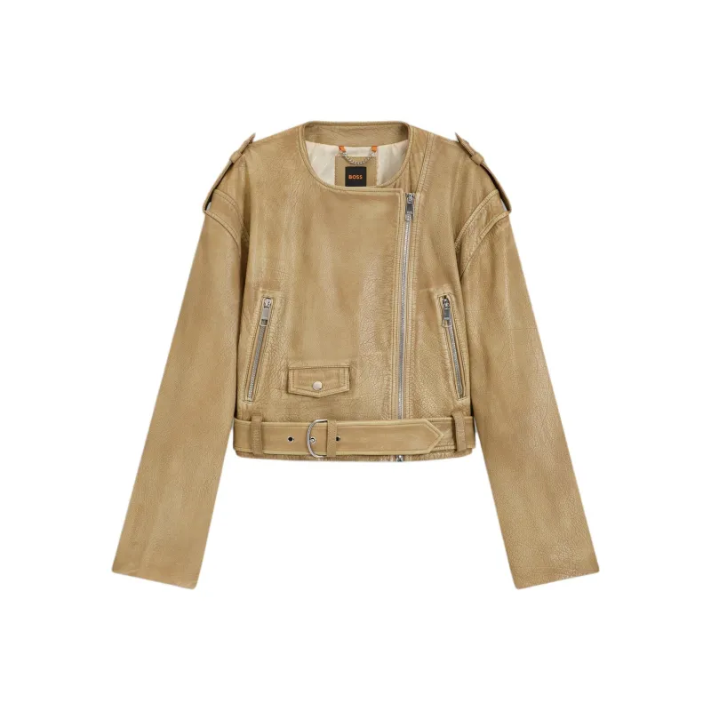 HUGO BOSS Leather Jacket Women's Beige-0