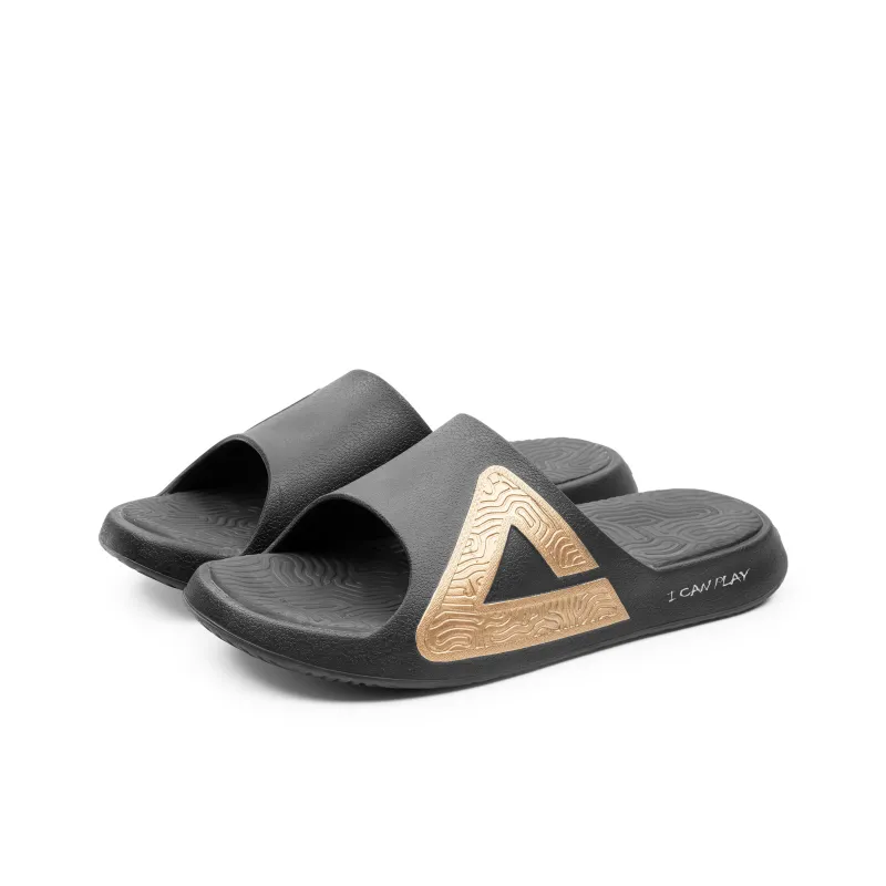 PEAK Tai Ji1.0 EVA Quiet Slip Resistant Abrasion Resistant Slide Slippers Men's Black Gold-3