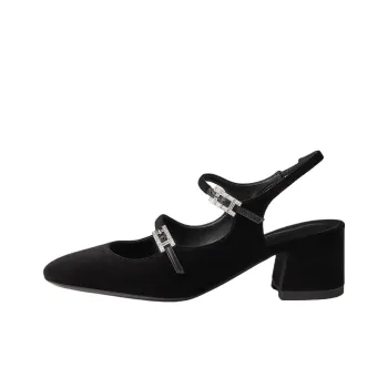 HERMES Jackie Chunky Heel High Heels 5cm Women's Black
