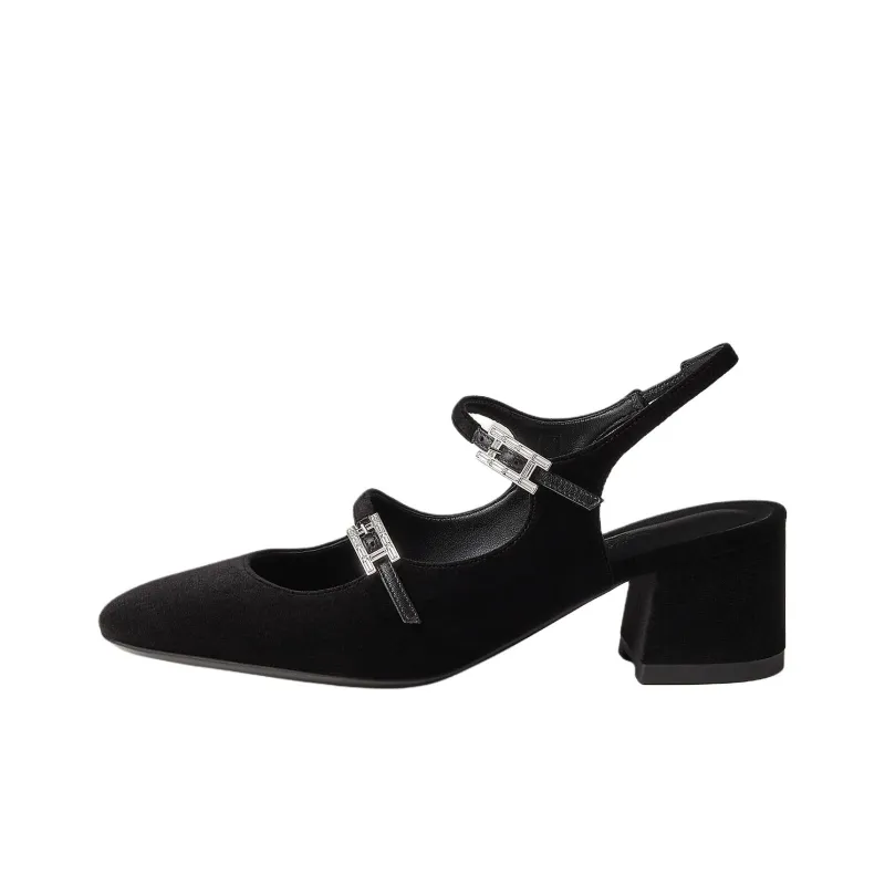 HERMES Jackie Chunky Heel High Heels 5cm Women's Black-0