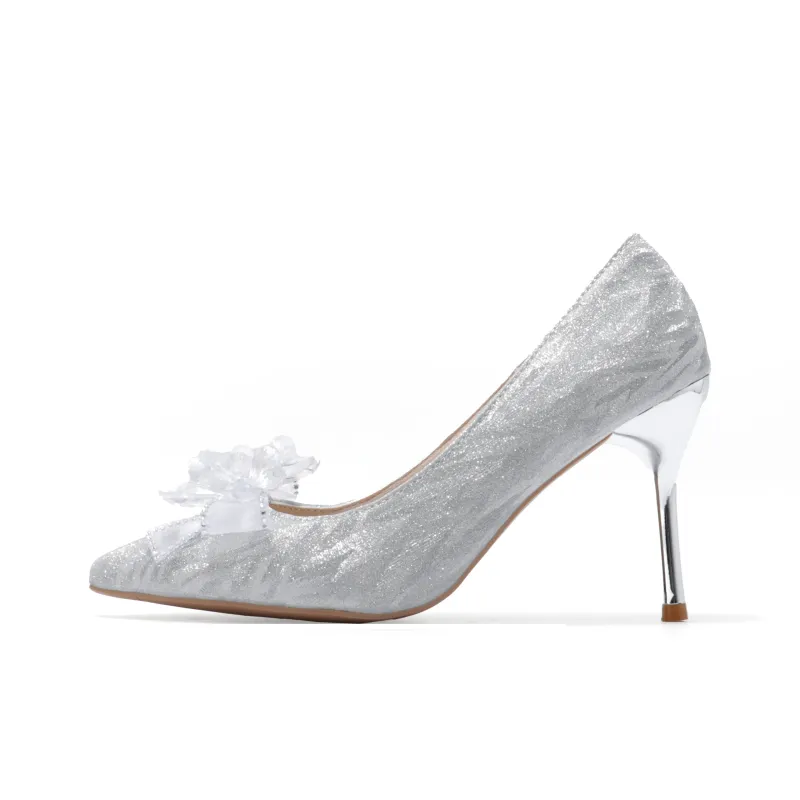 Take The Qin Slim Heel High Heels Women's Silver-0