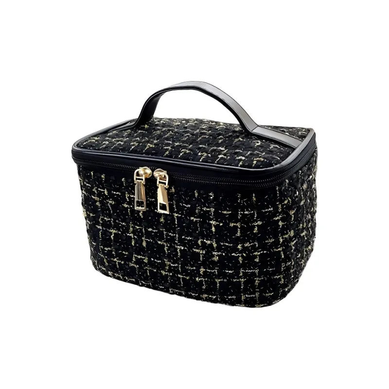 ZHENZI Chanel Inspired Large Capacity Plaid Portable Bag Makeup Bags-0