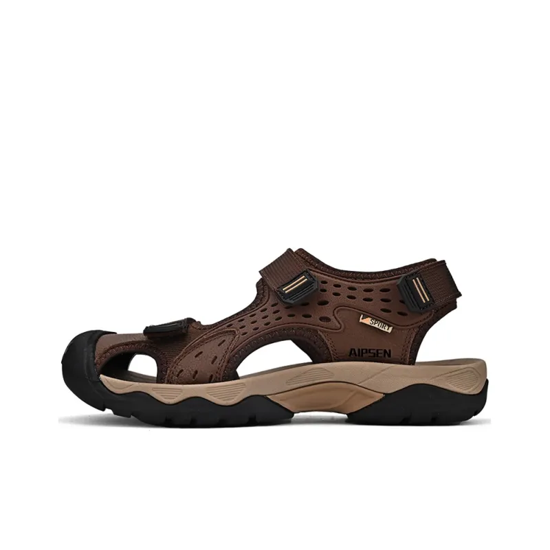 AIPSEN Anti Slip Wear Resistant River Trekking Shoes Men's Dark Brown-0