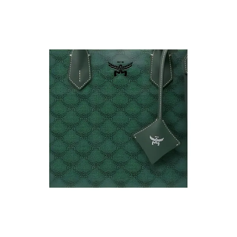 MCM Leather Handbag Medium Size Women's Dark Green-3