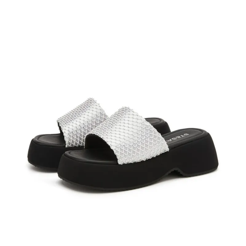 ST&SAT Rubber Sole Leather Patchwork Quiet Slide Slippers Women's-5