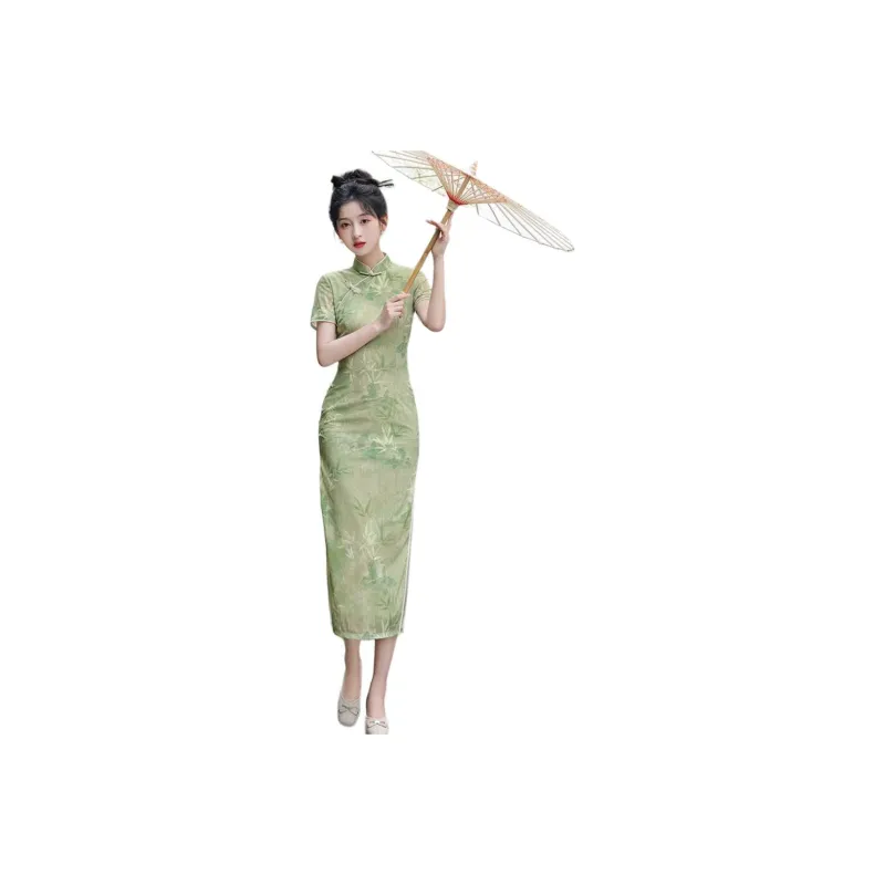 MDEHT Cheongsams Women's Green Bamboo-0