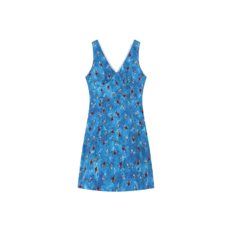 PZGE Sleeveless Dresses Women's Short Floral Skirt-1