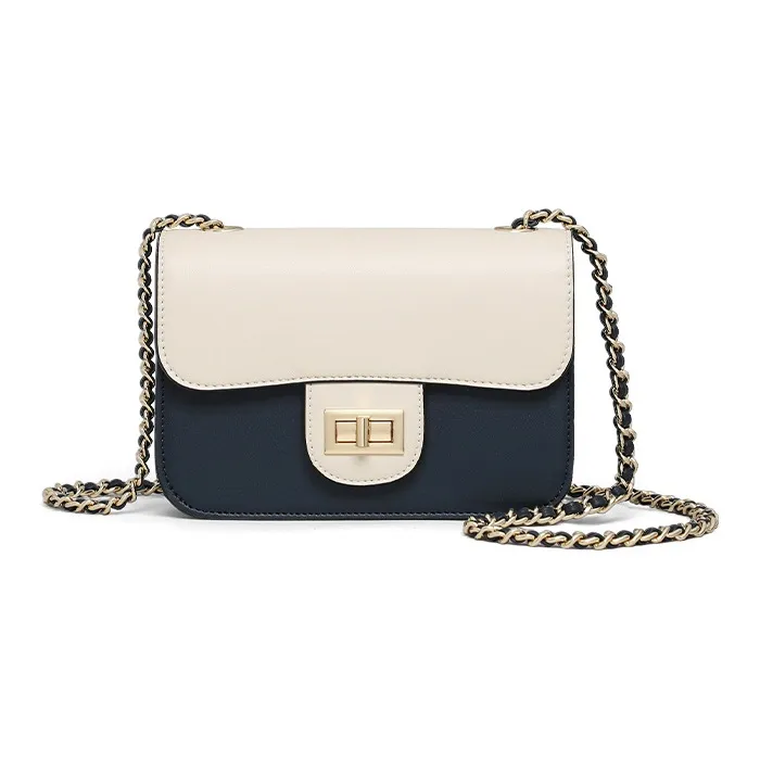 CNNCOO Cow Leather Shoulder Bag Women's Dark Blue-5