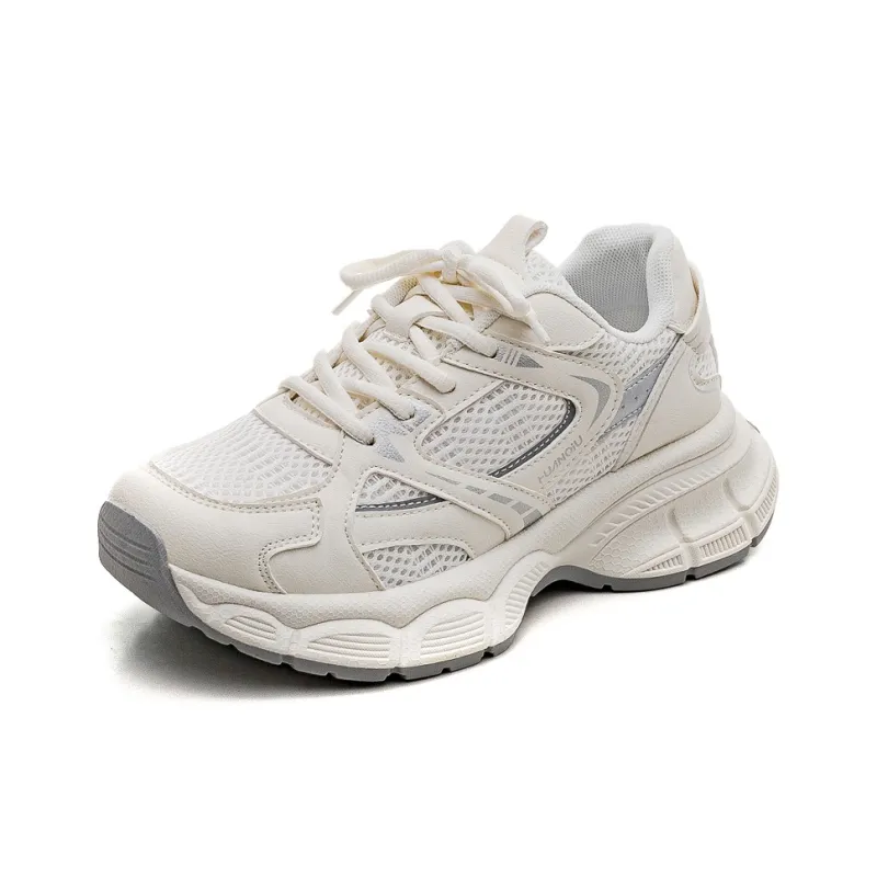 HUANQIU Shock Absorbers With Slip Resistant And Abrasion Resistant Properties Low Top Chunky Sneakers Women's Beige-1