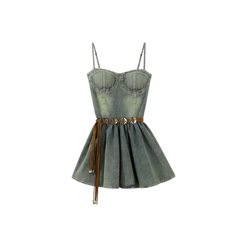Udon House Slip Dresses Women's Vintage Blue-0