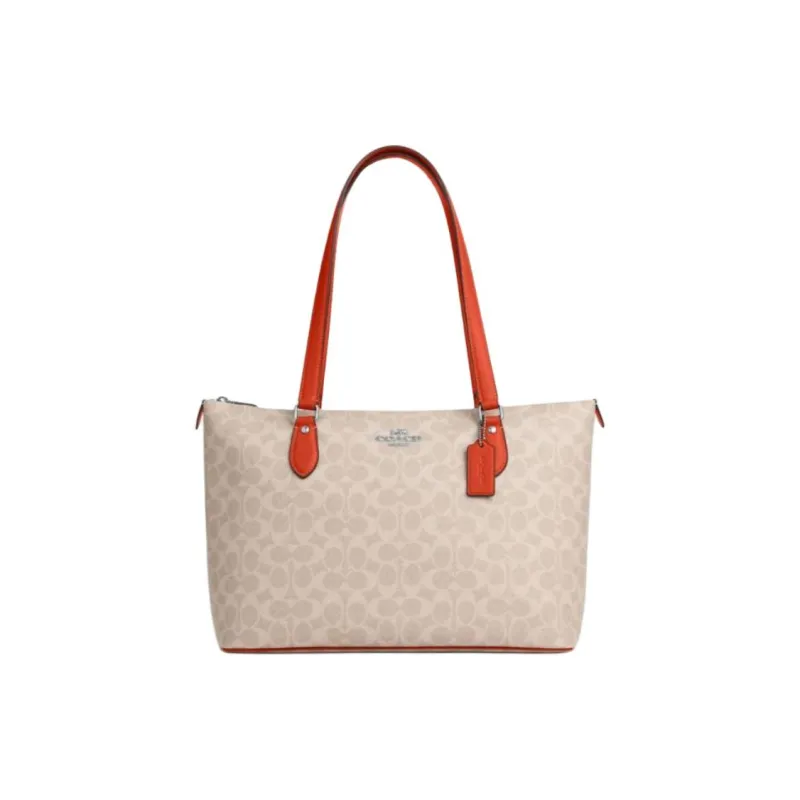 COACH Gallery Coated Canvas Tote Bag, Shopping Bag, Handbag Tubas Women's Dark Orange-0