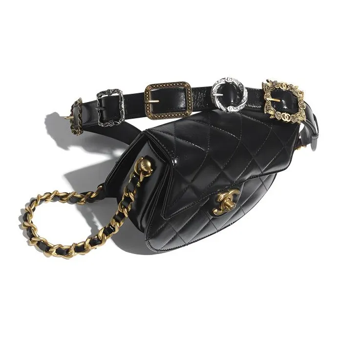 CHANEL Shiny Calfskin Saddle Bag One Shoulder Crossbody Messenger Bag Regular Women's Black-2