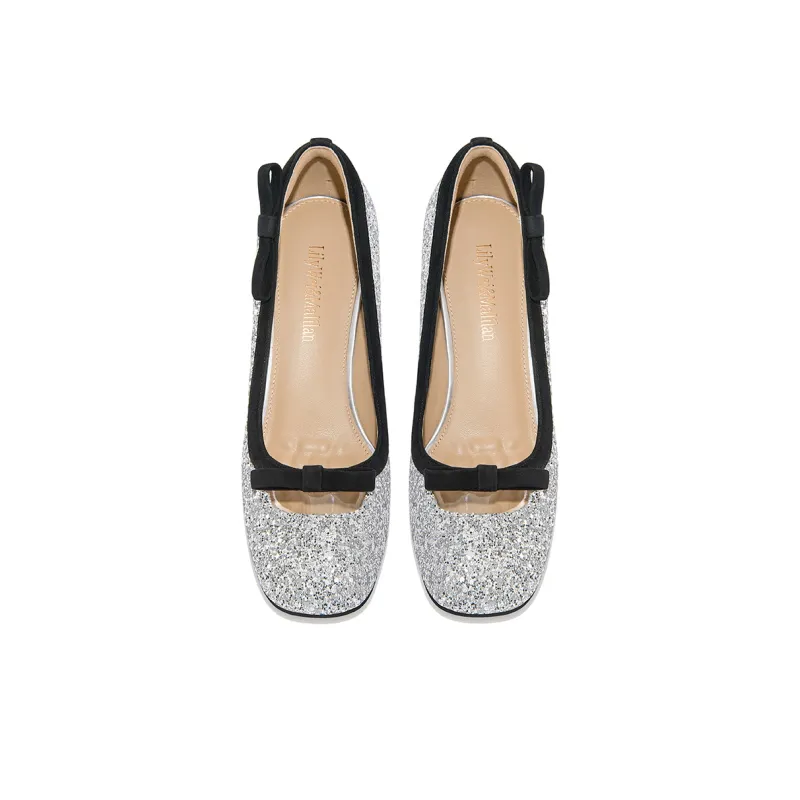 Lily Wei Mermaid's Scale Glow Chunky Heel High Heels Women's Silver-3