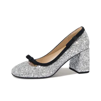 Lily Wei Mermaid's Scale Glow Chunky Heel High Heels Women's Silver