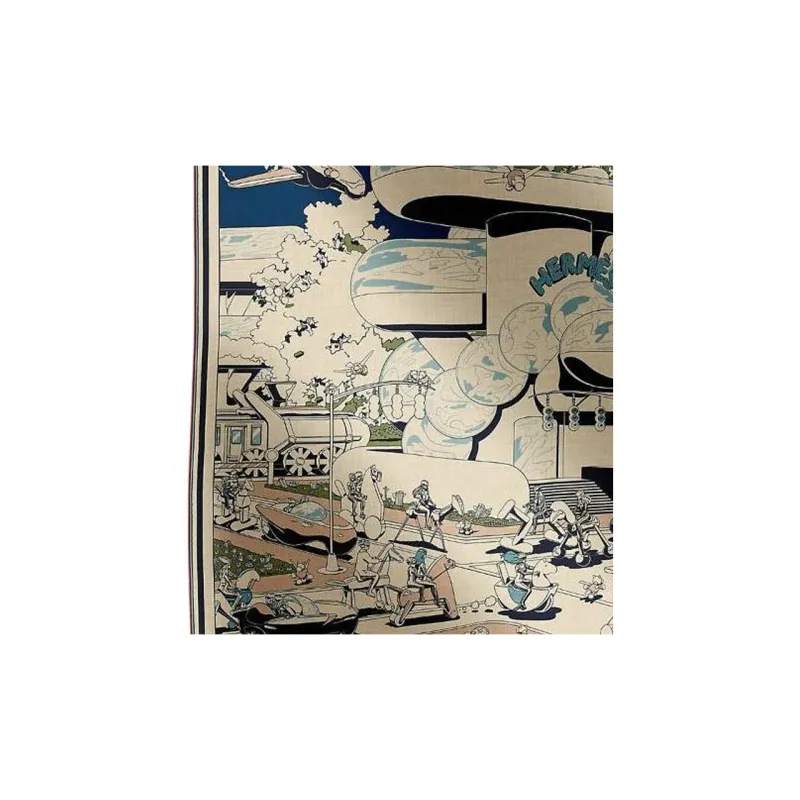 HERMES Cashmere Shawls Women's Marine Blue-1