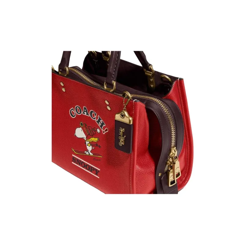 COACH PEANUTS Collaboration Rogue Brand Logo Shoulder Bag, Crossbody Bag, Handbag Women's Red-3