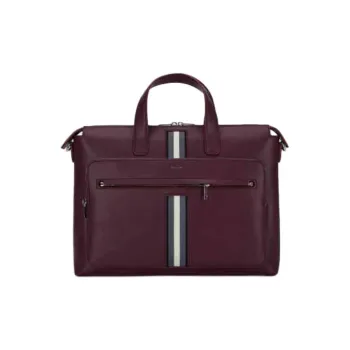 BALLY Cow Leather Briefcase Tubas Men's Burgundy
