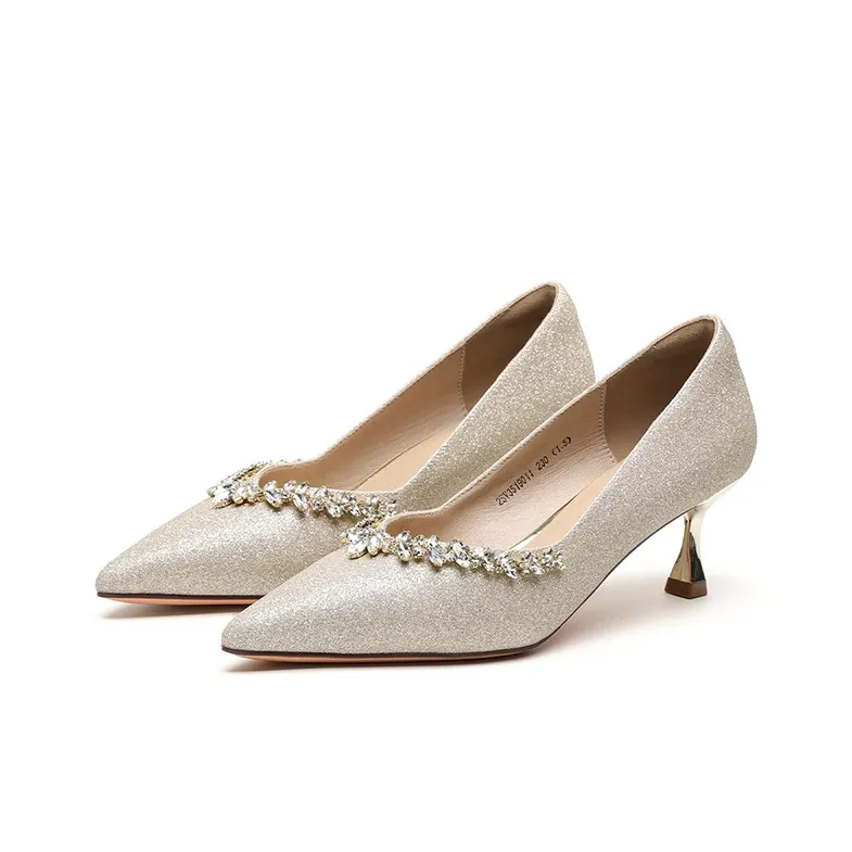 FIVE PLUS Slim Heel High Heels 5cm Women's Gold-2