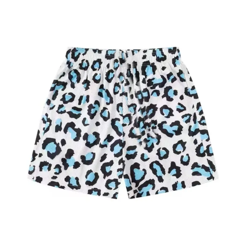 AKIN Casual Shorts Unisex White Blue Leopard Print-1