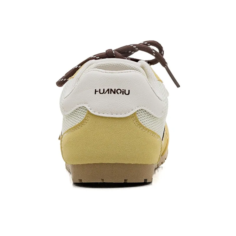 HUANQIU Shock Absorbers Slip Resistant Breathable Low Top Casual Shoes Women's Yellow-3