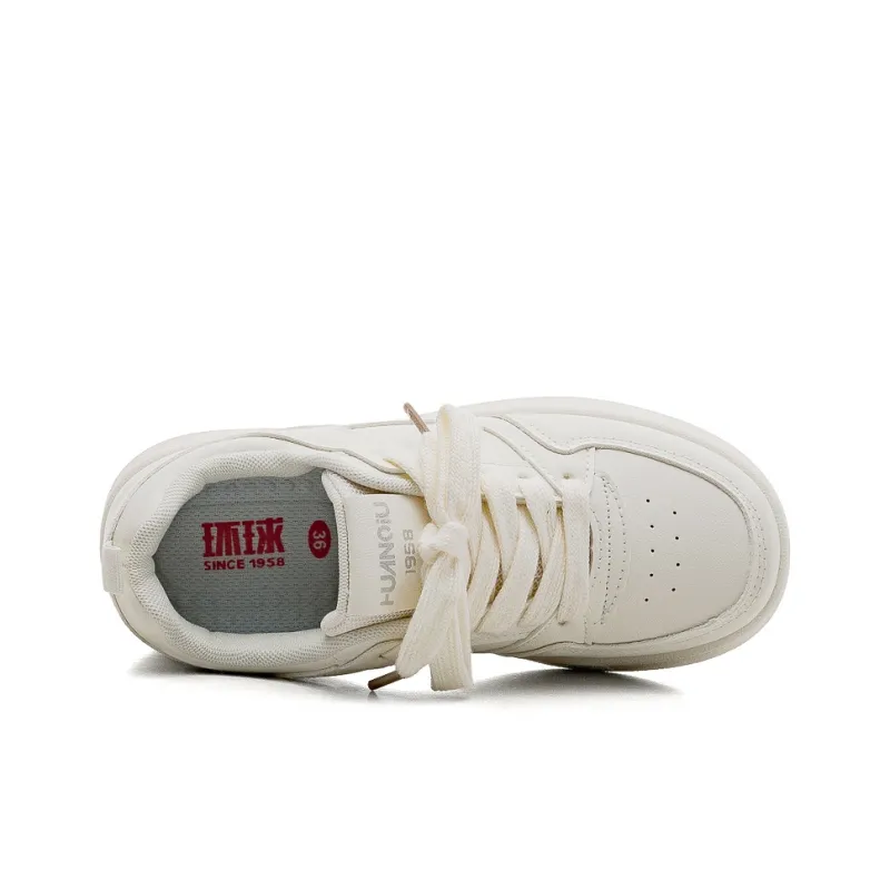 HUANQIU Slip Resistant Shock Absorbers With Abrasion Resistant Properties Low Top Skateboard Shoes Women's Beige-2