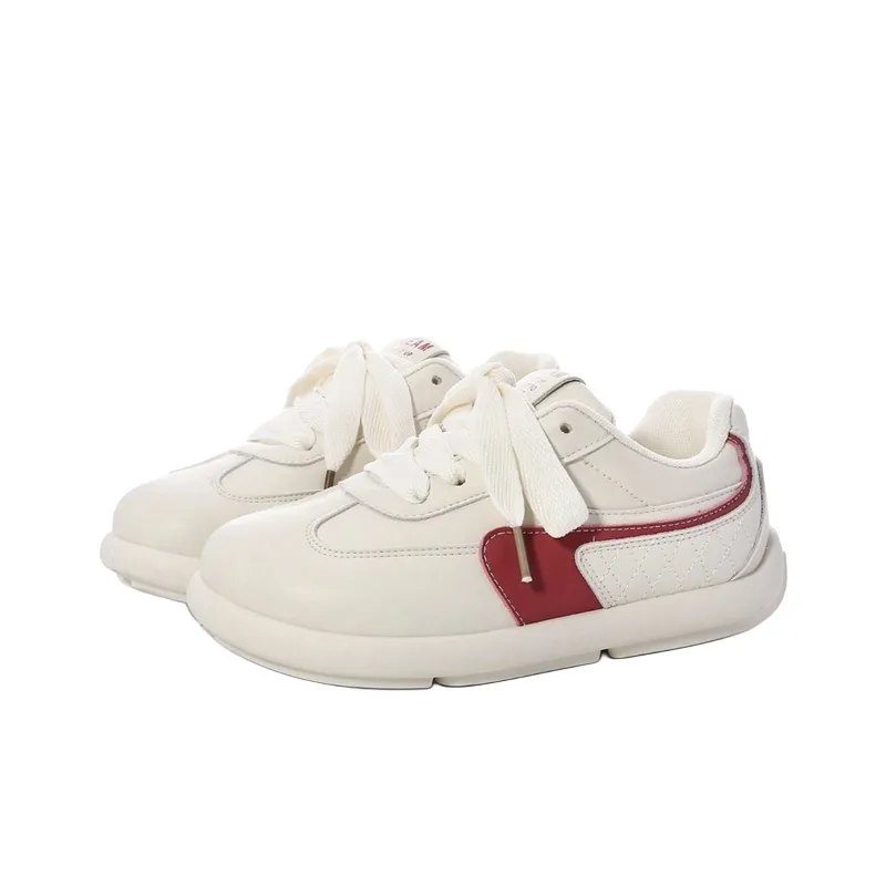 The New Age Family Low Top Skateboard Shoes Women's Beige Red-1