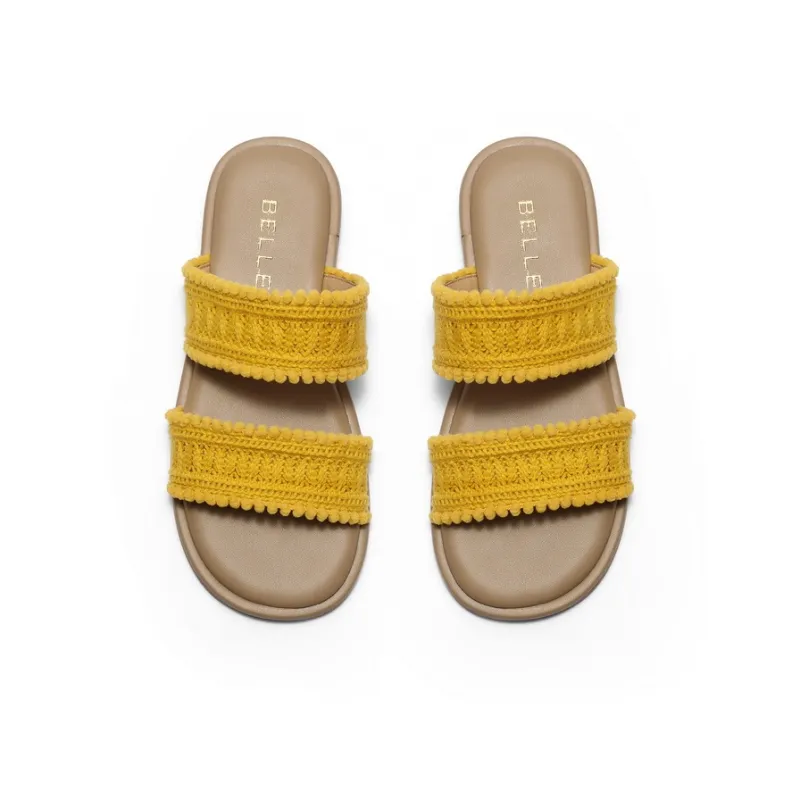 BELLE Slide Slippers Women's Beige/Yellow/Blue-7
